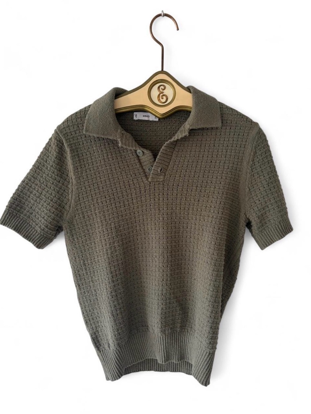 Mango Textured Short Sleeve Polo in Olive
